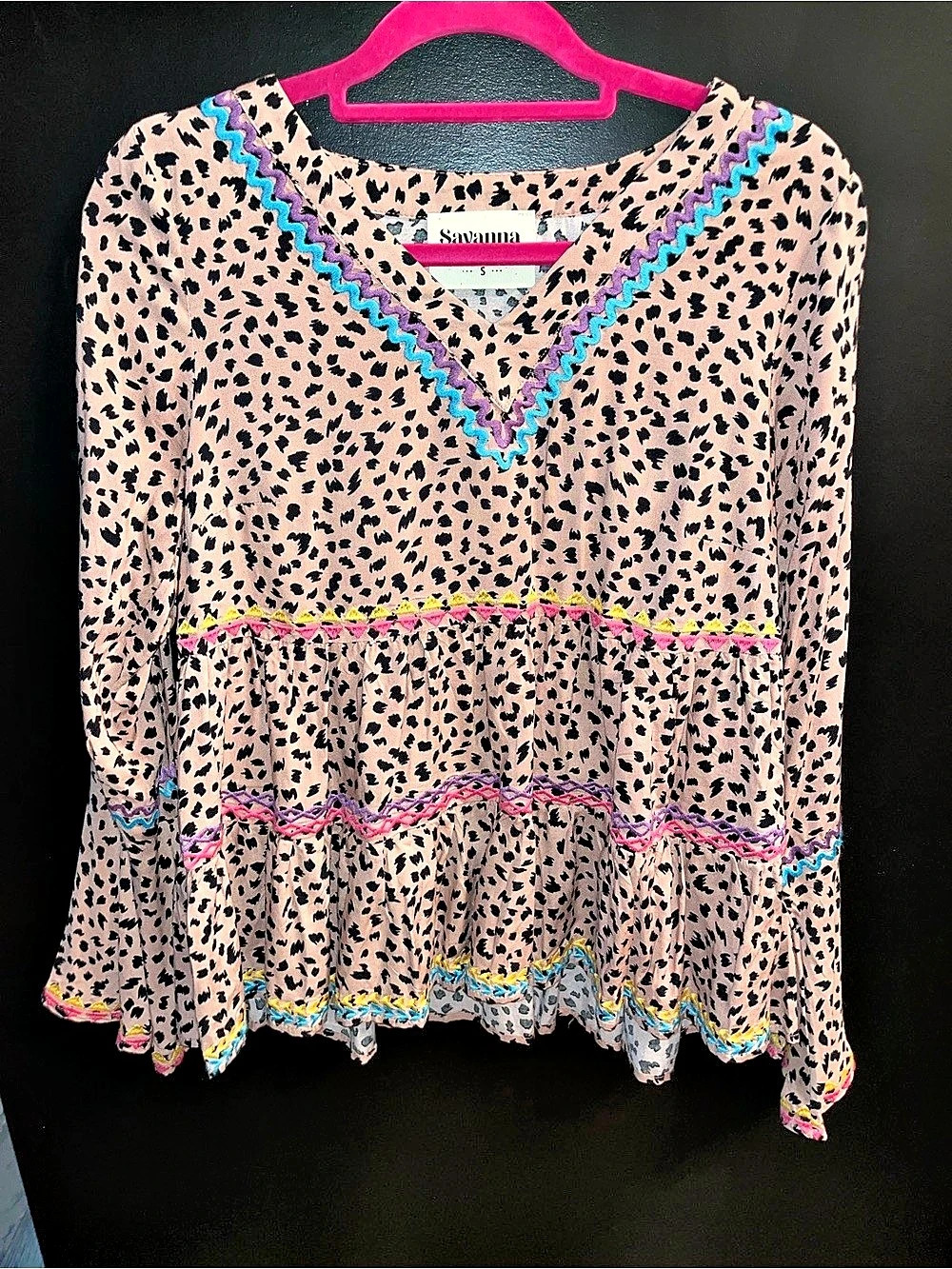 Savanna Jane Animal Print Blouse with Embroidery Details
